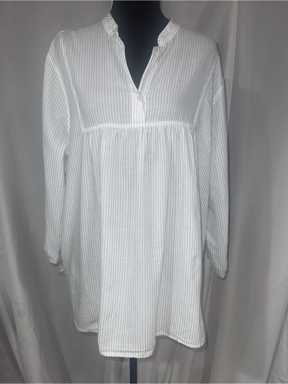 Patagonia White Tunic with Thin Blue Pinstripes